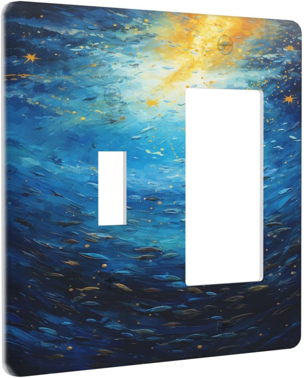 Outlet Covers Dream Ocean Underwater World Fish Shoal 1 Toggle 1 Rocker Combination Decorative Wall Plate Light Switch Cover Plate Electrical Switch Plates for Kids room Nursery Decor