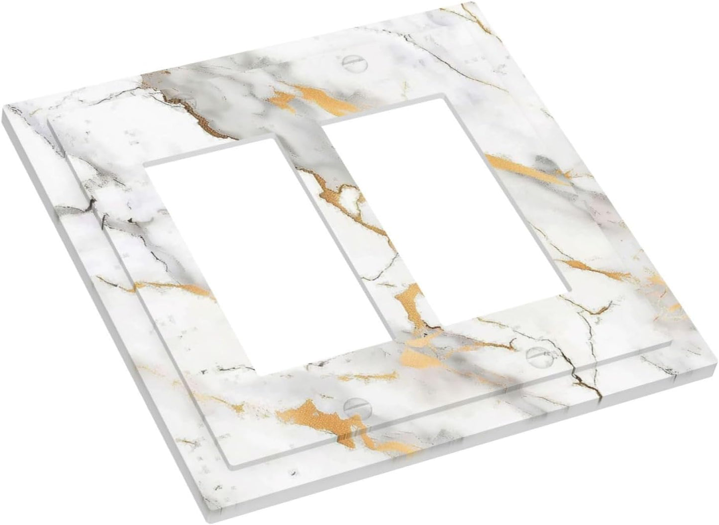 Decorative Outlet Covers Marbling Style White Background Gold Gray Stripes 2 Gang Double Gfci Rocker Electrical Wall Panels Light Switch Cover Plate For Bathroom Kitchen Decor