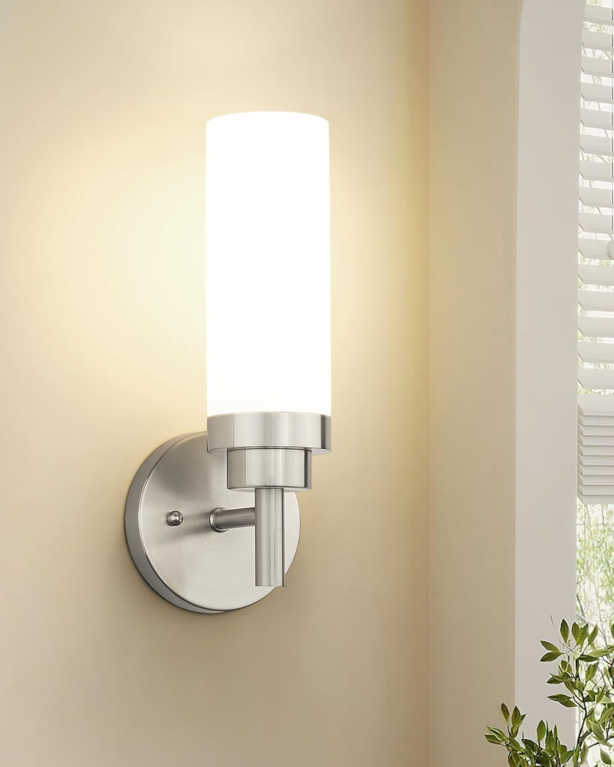 Emak Brushed Nickel Sconces Wall Lighting, Modern Vanity Lights with Milk Glass Shade, Wall Sconce for Bathroom, Bedroom, Living Room, Hallway, WS085-BN-ML-2PK