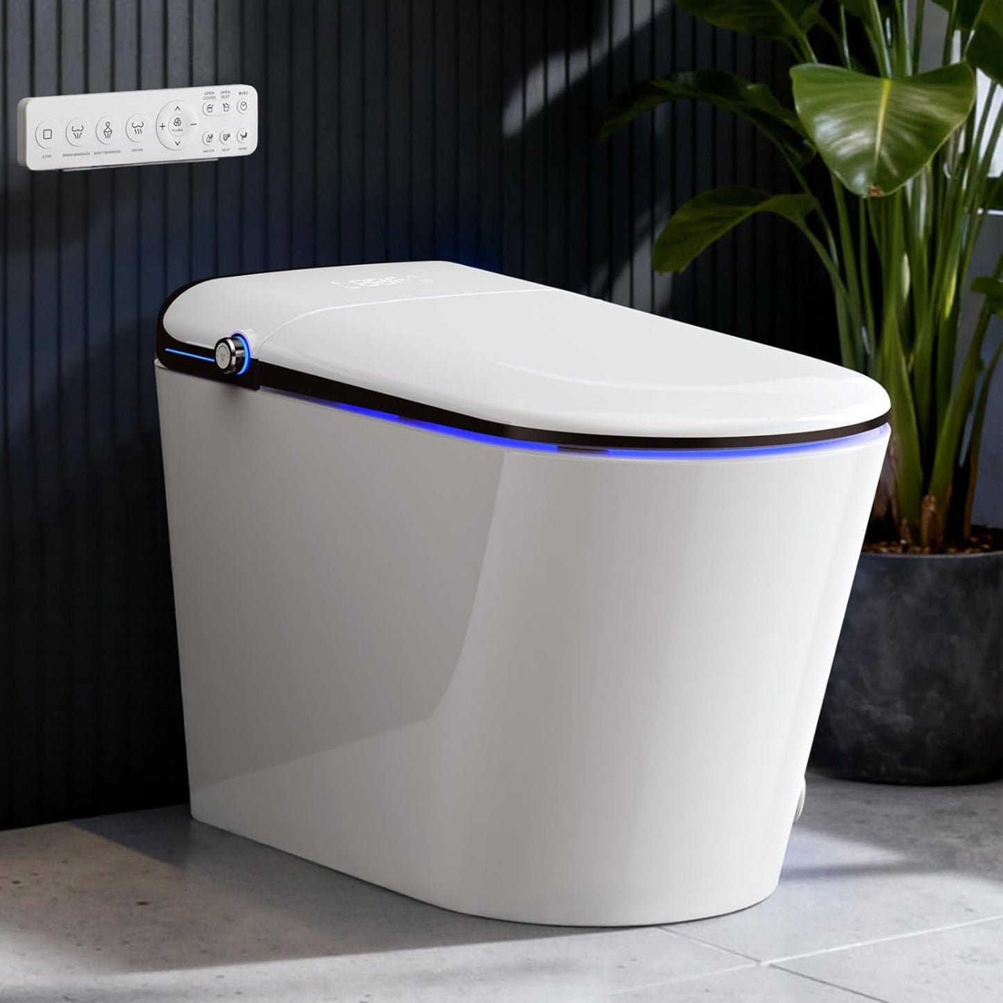 WANSID Elongated Smart Toilet With Bidet Built-in, Auto Open/Close Lid, Soft-Closed Heated Seat, Tankless Auto/Knob/Sensor/Remote Flush, Warm Wash & Dryer, Massage Clean, Gentle Night Light