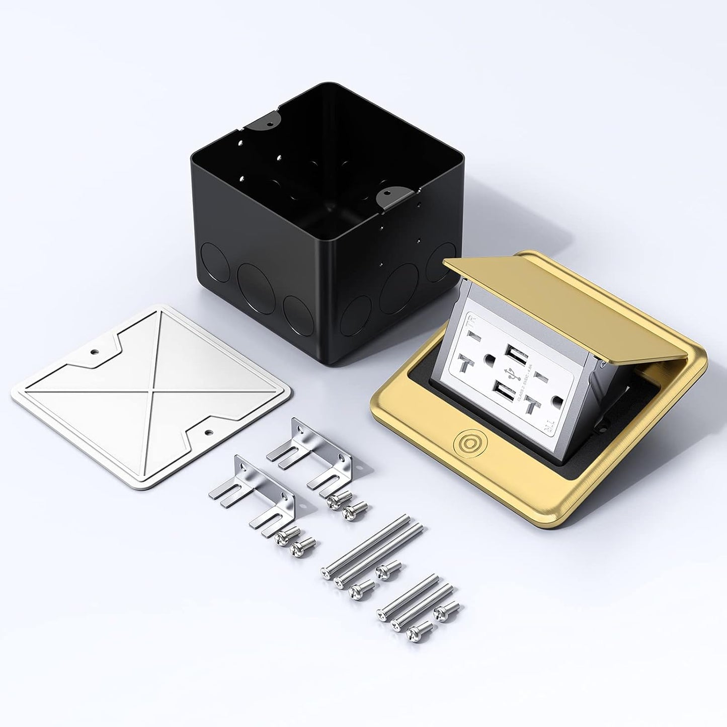 KYHSHJ Professional Pop-up Floor Power Outlet Box with USB 5V/4.8A Socket, 20 Amps Interference-Resistant Socket, Corrosion-Resistant Hardware, ETL Certified, Brass