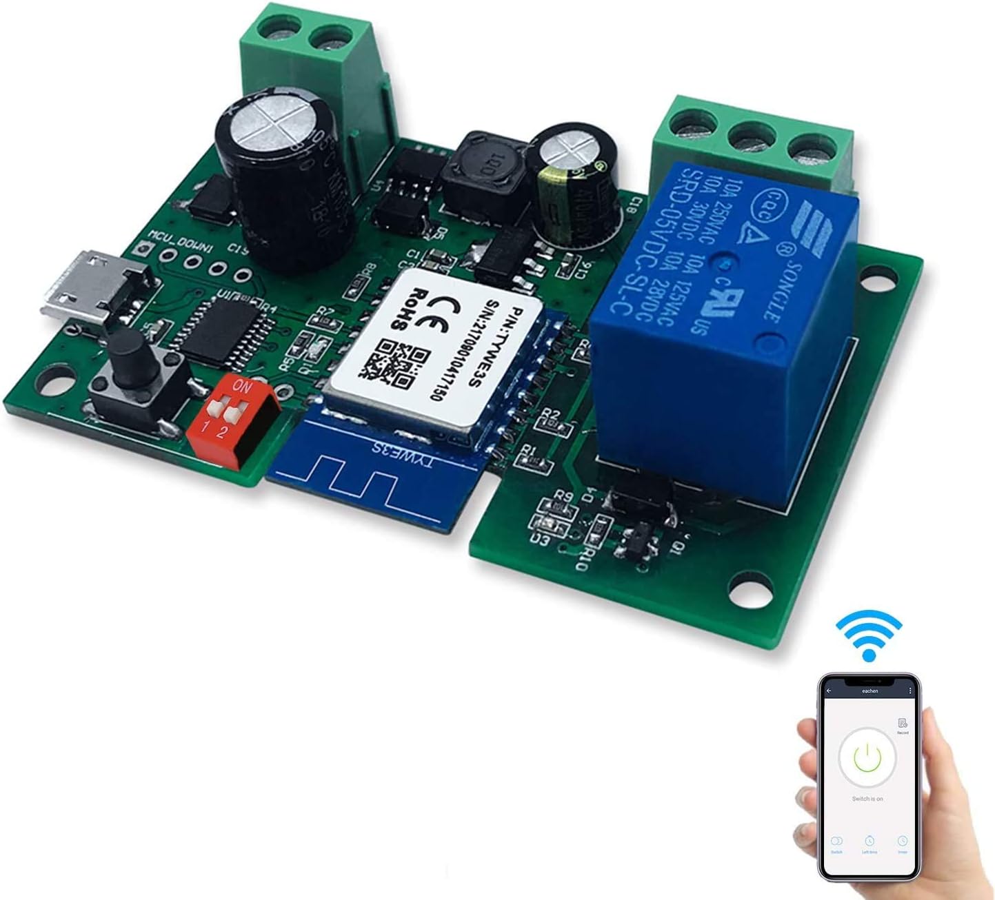 WiFi Wireless Inching Relay Switch Momentary DIY Smart Home Remote Control DC 5-32V AC 90-250V Compatible With Alexa Echo IFTTT (Using TUYA/Smart Life APP)