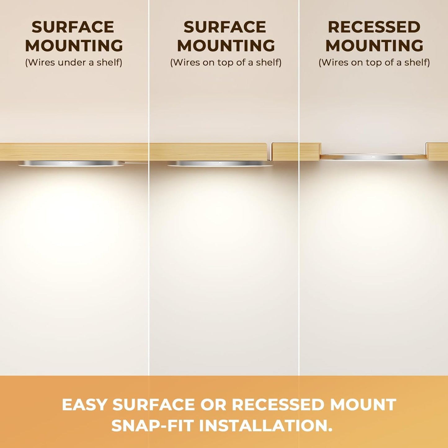 VST Under Cabinet Mini Panel Lighting 3.94inch 12V 2.5W(Total 15W) with Wireless Dimmer Switch, Surface Mount Puck Light for Kitchen Van Truck Car Galley Downlight 6Pack(Round 2700K-6500K)
