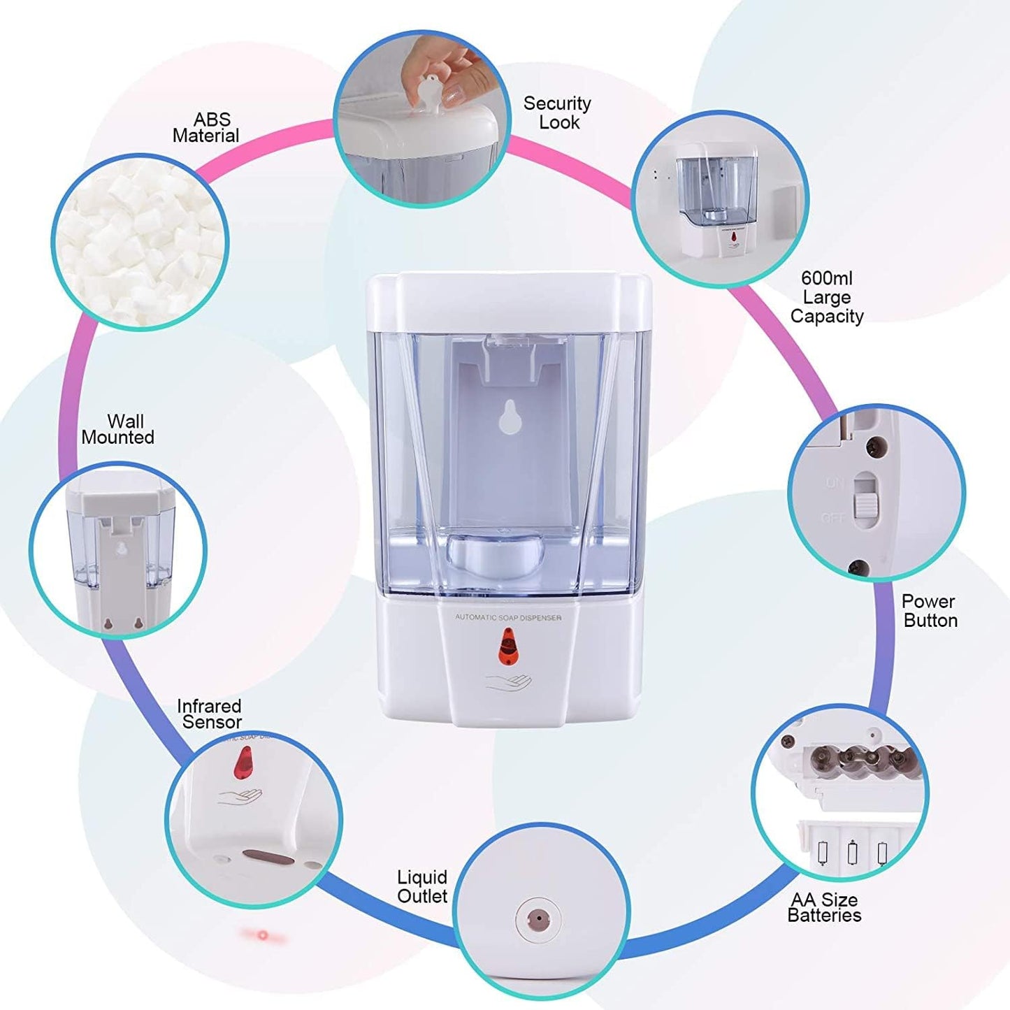 Automatic Soap Dispenser Wall Mount 2 Pack White 20 Oz with Key Anti-Theft Design for Commercial Bathroom Restroom Toilet Hotel
