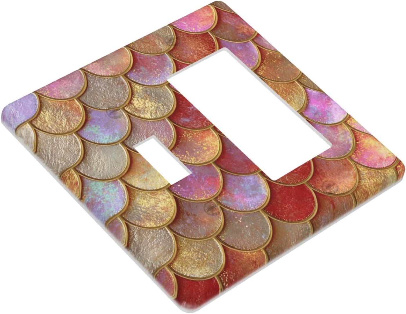 Mermaid Glitter Scale Rainbow Gold Fish Scales Outlet Covers 1 Toggle 1 Rocker Combination Decorative Wall Plate Electrical Switch Plates Light Switch Cover Plate for Bed Room Home Decor