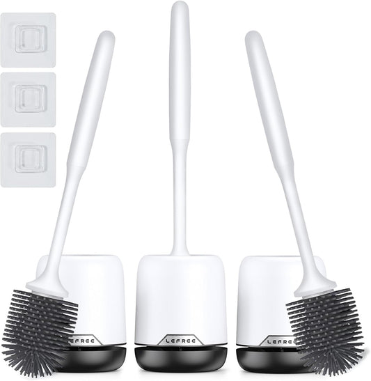 Lefree 3 Pack Silicone Toilet Bowl Brush and Holder Set with Ventilated Holder, Floor Standing & Wall Mounted Toilet Scrubber