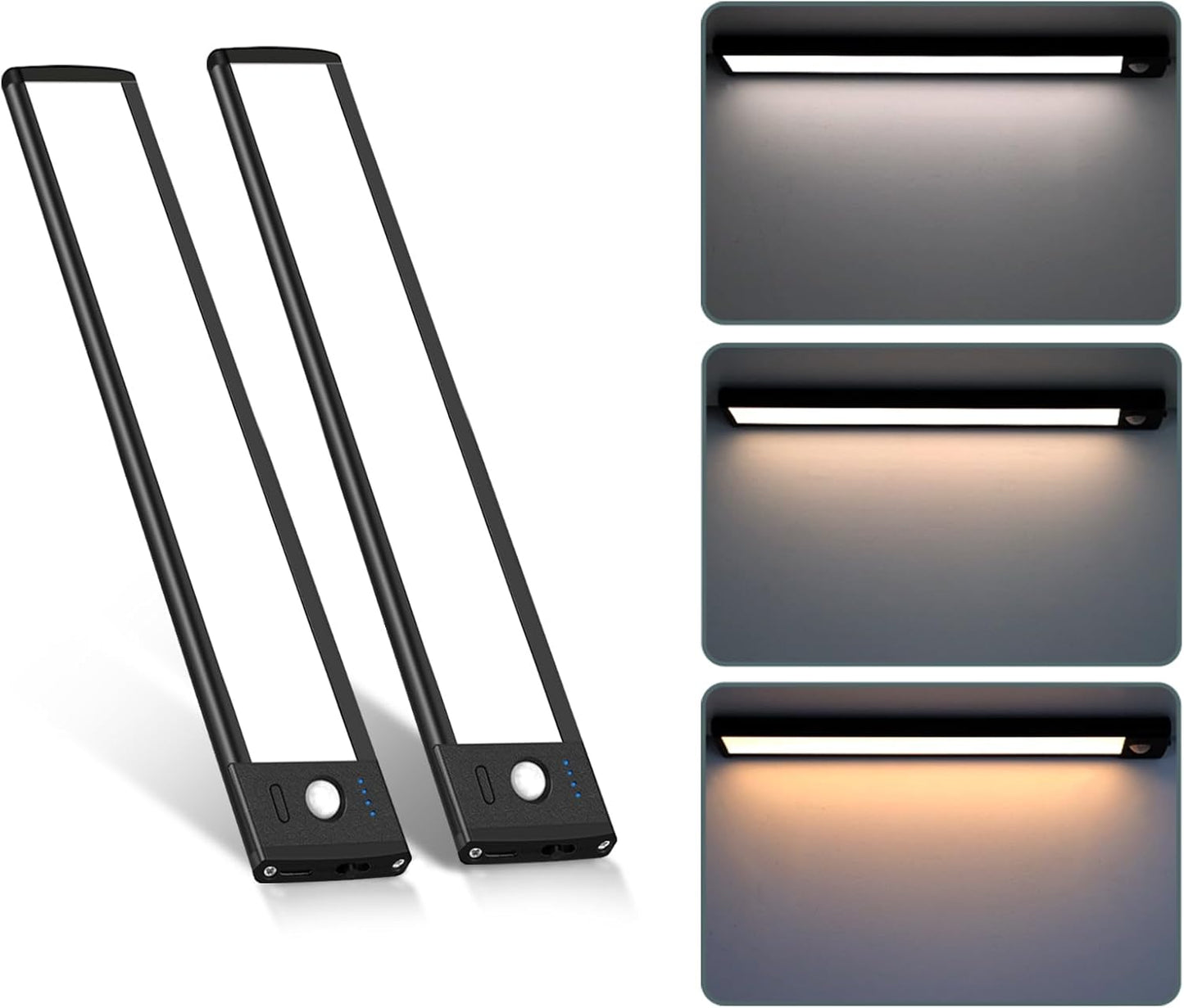 68 LED Motion Sensor Under Cabinet Lights, 3 Color Temps Indoor Dimmable Closet Light, Rechargeable Wireless Magnetic Strip Lights Night Light for Hallway, Stairway, Drawers, Wardrobe(2 Pack, 10 inch)