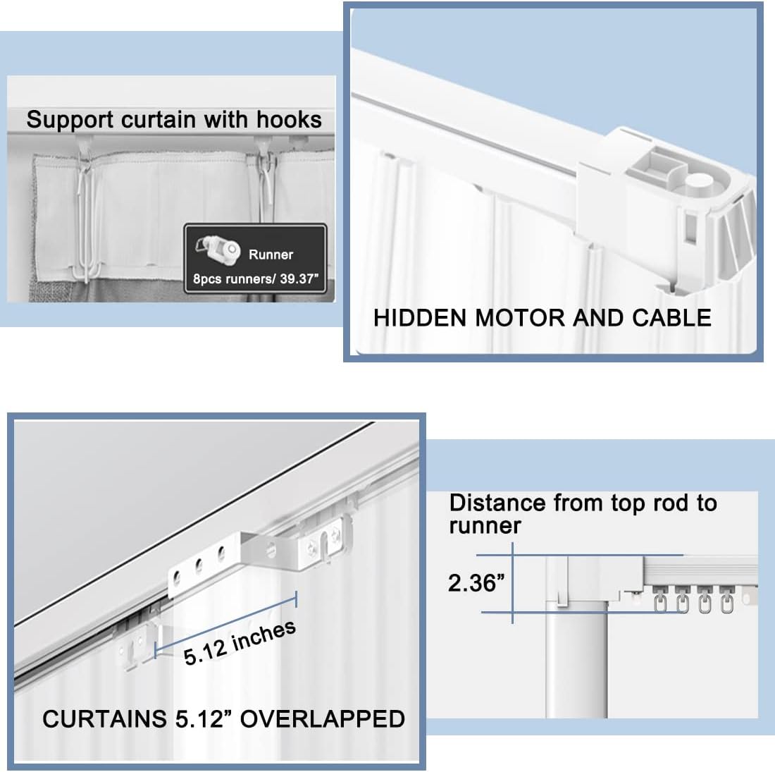 Celling Smart Curtains System, Electric Track with Adjustable Rail,Automatic Curtain Opener,Motorized Curtains Rods With Remote, Compatible with Alexa/Google Home (Up to 80in)