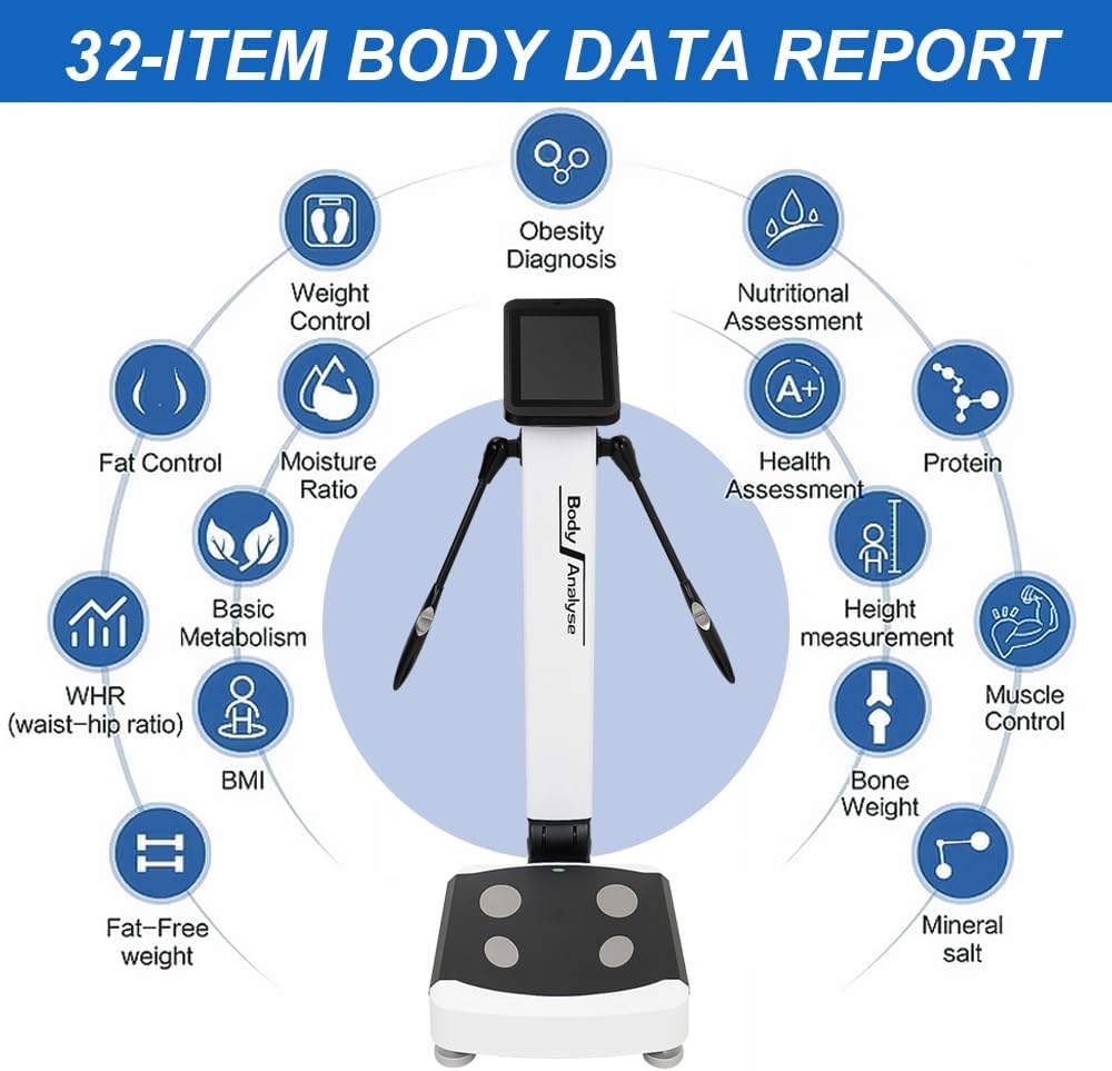 Professional Body Fat Analyzer, 32 Body Composition Analyzer, 10-inch High-Definition Screen Body Composition Analyzer, Body Fat Measurement Device for Homes, Gyms, Medical Clinics