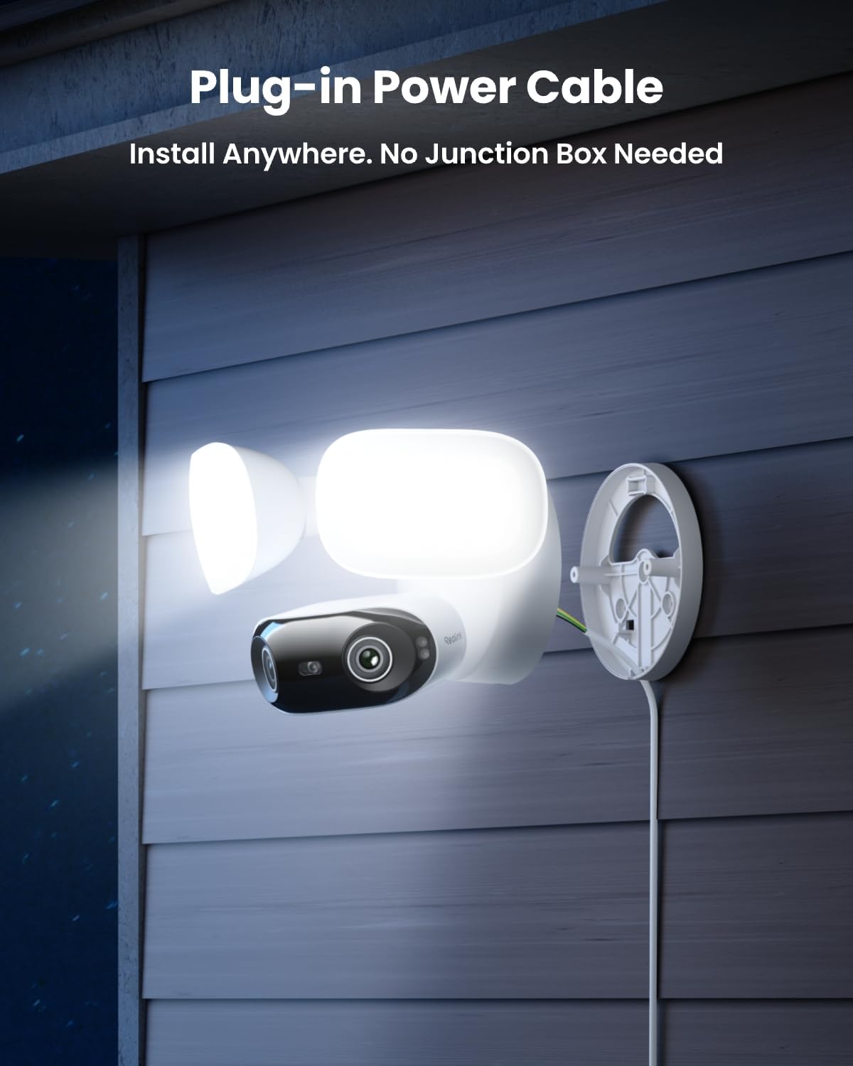 REOLINK Elite Floodlight WiFi with Plug-in Power Cable, 4K 8MP 180° Panoramic Floodlight Camera, Adjustable 3000 Lumens Spotlights, AI Video Search, Dual-Band Wi-Fi 6, 24/7 Recording, No Monthly Fees
