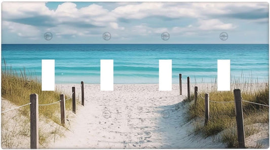 Decorative Light Switch Cover Plate Coastal Beach Ocean Seaside View 4 Gang Wall Plates for Electrical Outlets Quad Toggle Switch Plate Covers Outlet Covers Faceplate for Bedroom Home Decor