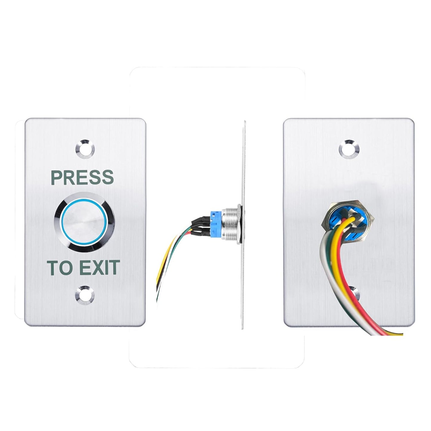 Push to Exit Button，12V DC Push to Exit Switch with LED Light, IP67 Waterproof,NC/NO/COM Outputs, Surface Mount Request-to-Exit Device for Access Control Systems (86X50-B)