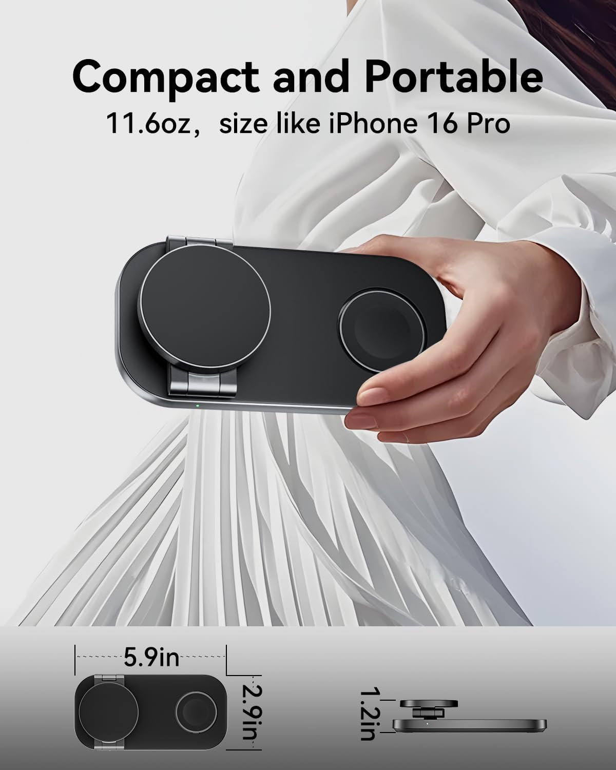 3 in 1 Wireless Charging Station for Apple Devices, Magnetic Foldable Fast Charger Stand Compatible with MagSafe for iPhone Air/17/16/15/14/13/12 Series, Apple Watch & AirPods Pro/4/3/2