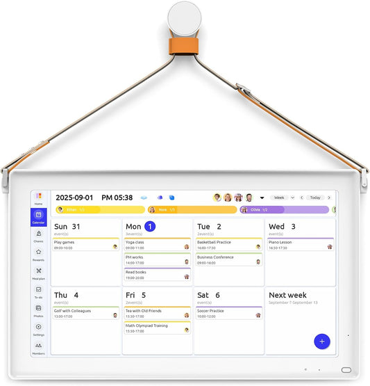 21.5'' Digital Calendar & Chore Chart - Smart Interactive Display for Family Schedules, 1920 * 1080P Full HD Touchscreen Electronic WiFi Planner, Wall and Desk Mountable