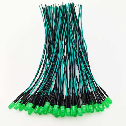 50pcs 110VAC 5mm Green LED Lights Emitting Diodes, Prewired 7.9 Inch V LED Light Diffused Colored Lens Small LED
