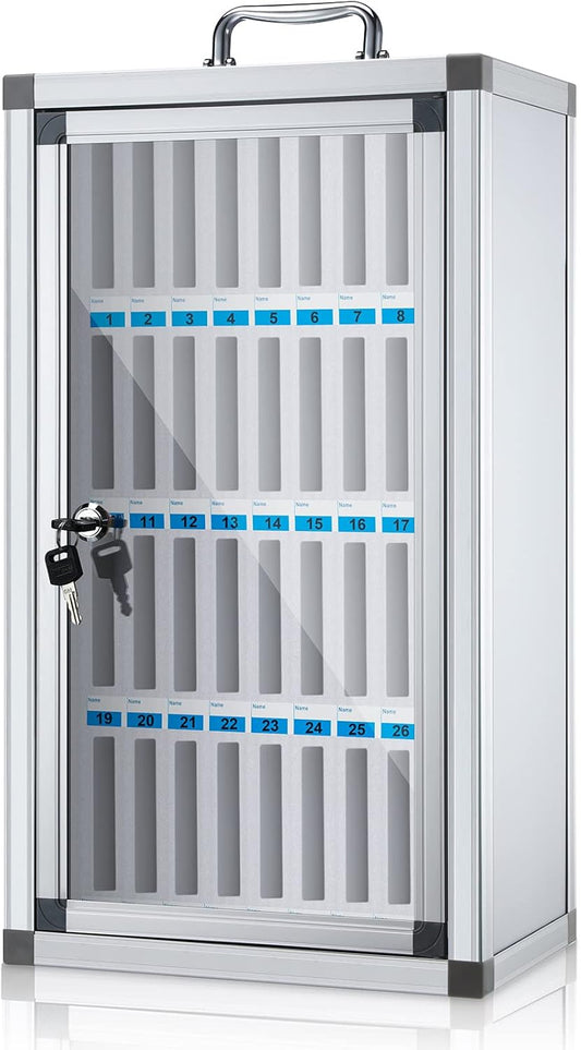 Amylove 36 Slots Cell Phone Locker Cabinet Aluminum Alloy Pocket Chart Storage Locker Box Cabinet Wall-Mounted Cell Phones Storage Box with Handle for Office Classroom Gym (White)