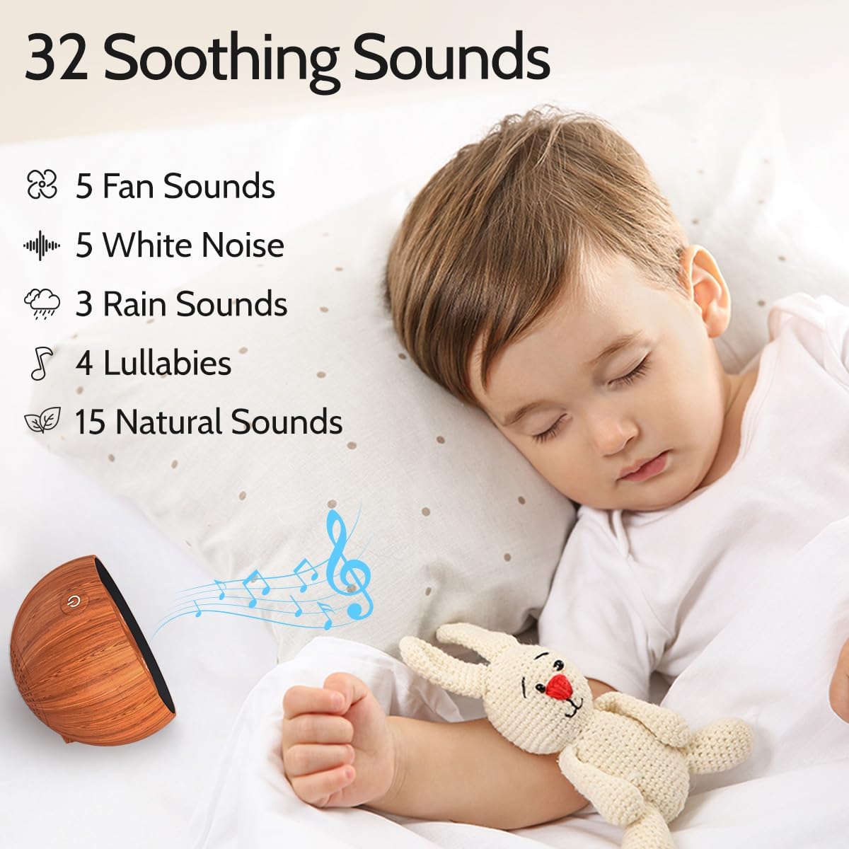 Battery Powered Sound Machine White Noise Sleep Machine with 32 Calming Sounds 36 Volume Levels Brown Noise Machine for Baby Kid Adult with 4 Timer for Travel Office Privacy