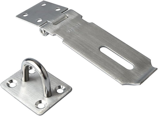 Alise Door Locks Hasp Latch,4 Inch SUS 304 Stainless Steel Safety Packlock Clasp Hasp Lock Latch with Fixing Screw for External Doors Window Cabinet Pet Cage Brushed Nickel MS9