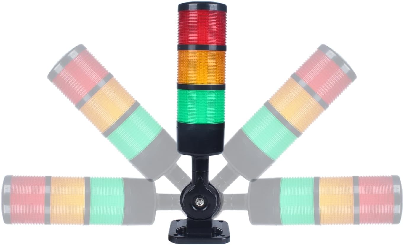 Led Signal Tower Stack Lights, Industrial Signal Warning Lights, Column Tower Lamp with Rotatable Base, Steady/Flashing Switchable,12V 24V DC(3-Layer, with Buzzer) Black