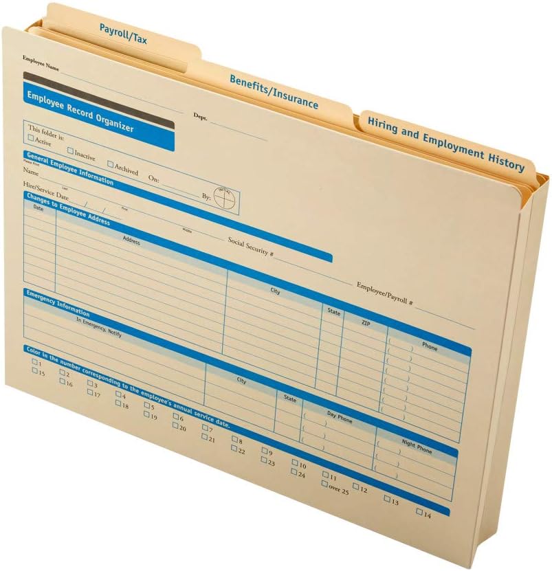 ComplyRight Employee Record Organizer 3-Folder Set | 12” x 9.5” x 1.25” | HR and Employee Management | 25-Set