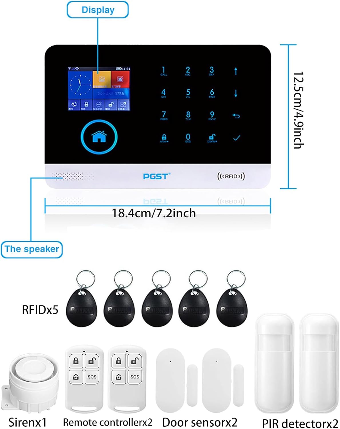 Wireless Home Alarm Security System 13PCS 433MHz LCD Display with Host Remote Controls Alarm Window Door Sensor WiFi+GSM Auto Dial Alarm Compatible with Alexa Google Home Voice Control