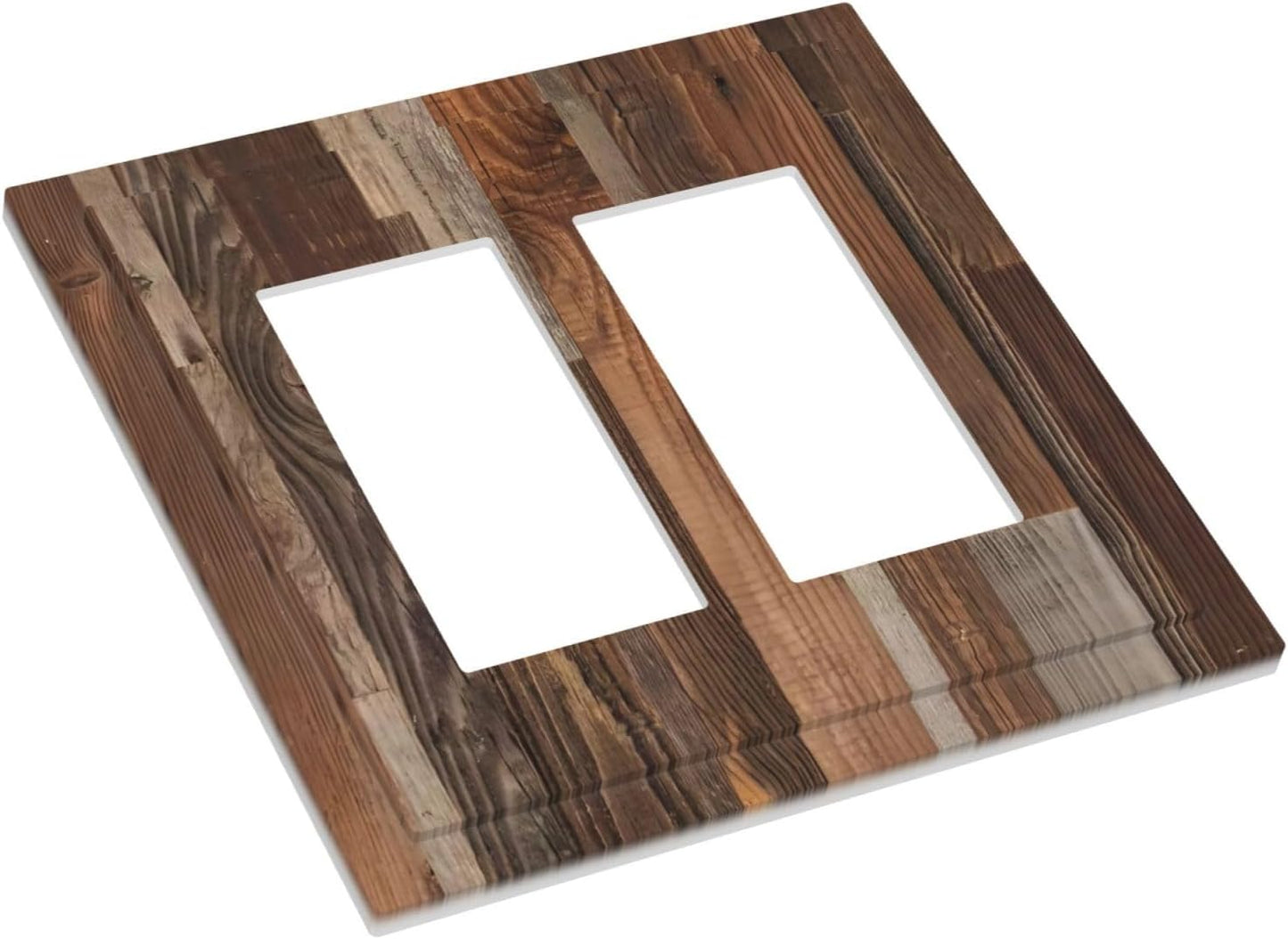Vintage Brown Wooden Boards Print Wood Grain Decorative Outlet Covers 2 Gang Double GFCI Rocker Electrical Wall Panels Light Switch Cover Plate for Farmhouse Home Decor