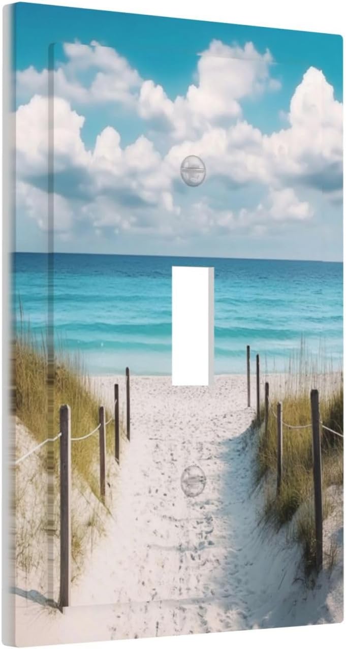 Decorative Light Switch Cover Plate Coastal Beach Ocean Seaside View 1 Gang Single Toggle Wall Plates for Electrical Outlets Outlet Covers Switch Plate Covers Faceplate for Bedroom Home Decor