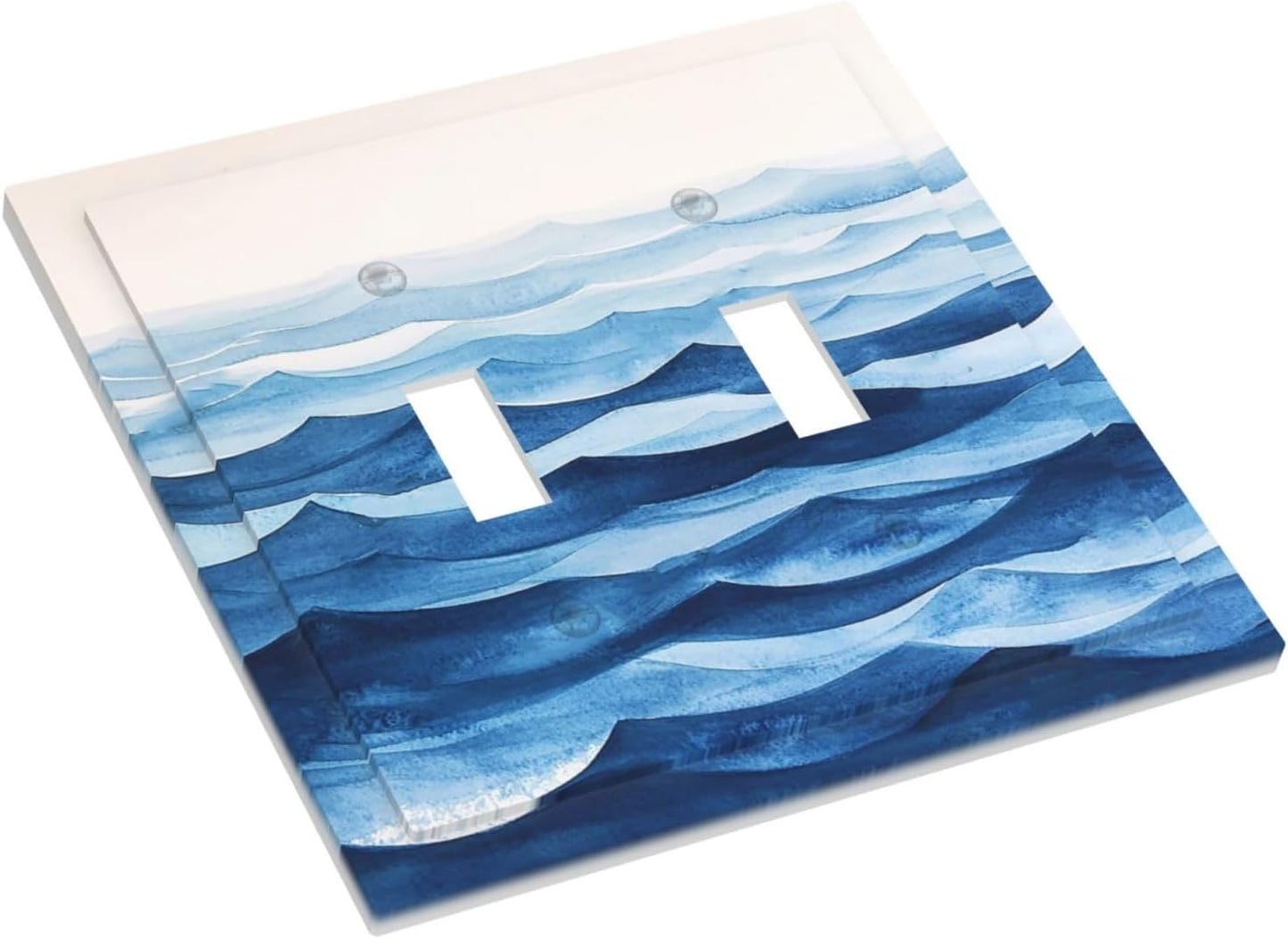 Decorative Switch Plate Covers Blue Watercolor Textured Abstract Ocean Wave 2 Gang Double Toggle Light Switch Cover Plate Electrical Wall Plate Outlet Cover for Bedroom living Room Decor