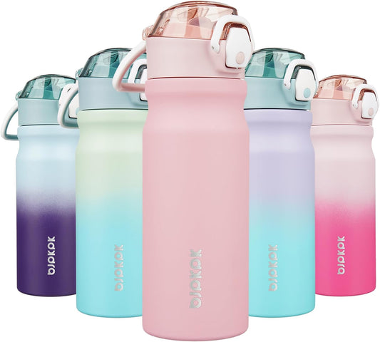 BJPKPK Water Bottle with Straw 18oz Insulated Water Bottles Reusable Stainless Steel Metal Thermal Flask with Leak Proof Lockable Lid and Carry Handle,Light Pink