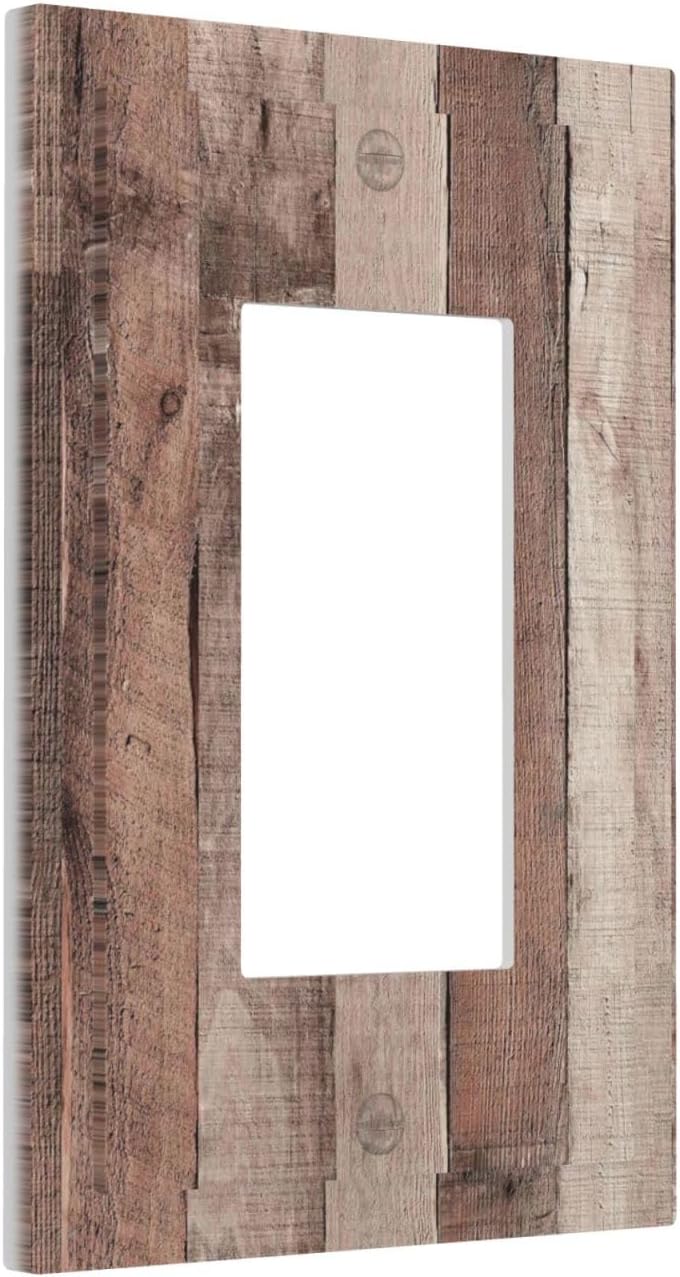 Decorative Outlet Covers Retro Wood Brown Farmhouse Barn Wooden 1 Gang Single Rocker Light Switch Cover Plate Wall Plates GFCI Faceplate for Farmhouse Cabin Decor