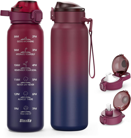 Insulated Water Bottle 24oz, Double Wall Vacuum 18/10 Stainless Steel Bottle with 2Lids, Leak Proof & BPA-Free, 700ml Hydro Water Flask with Handle & Straw Spout Lids RED BLACK