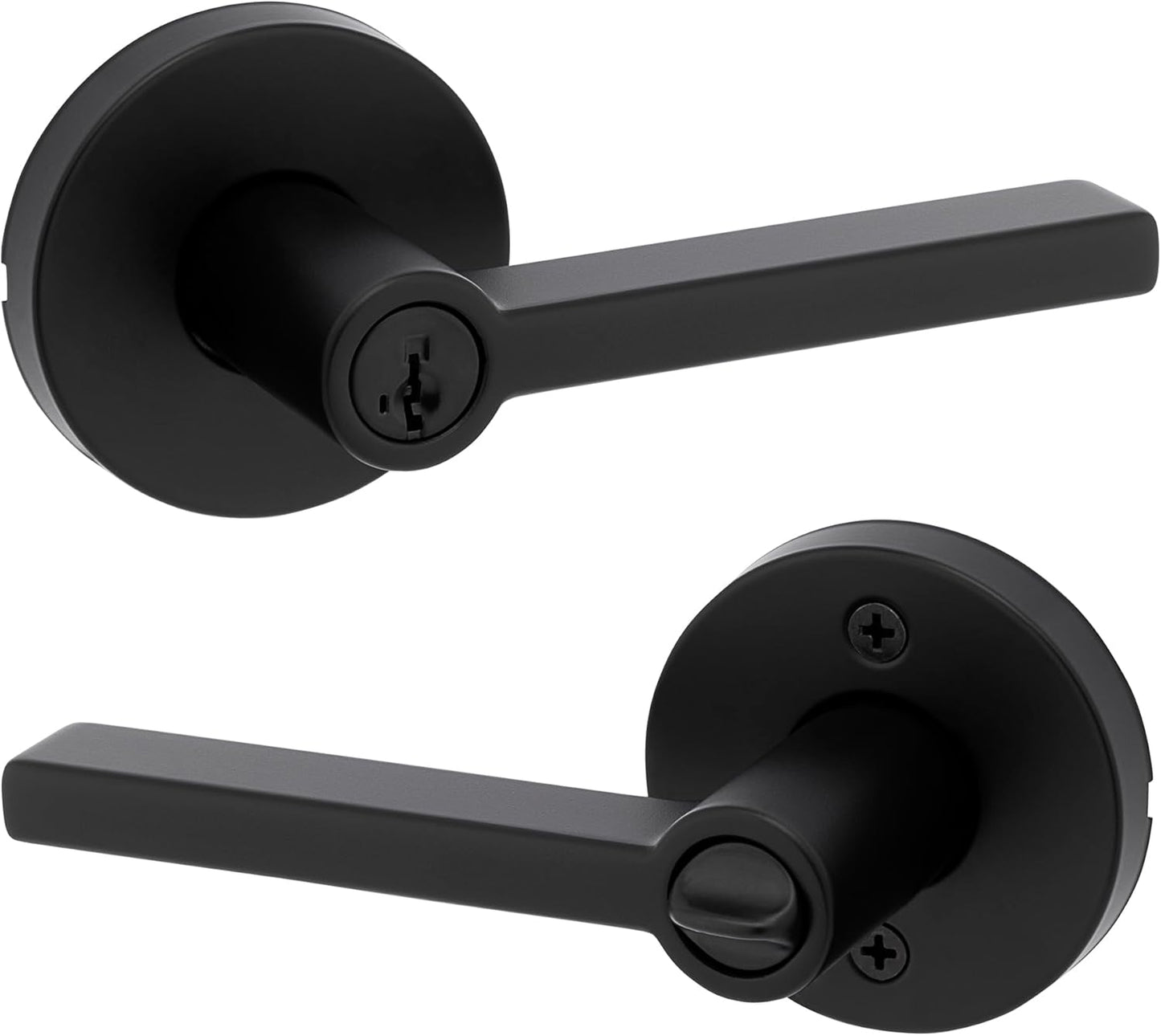 Kwikset Halifax Entry Door Handle with Lock and Key, Secure Round Keyed Reversible Lever Exterior, for Front Entrance and Bedrooms, Matte Black, Pick Resistant Smartkey Rekey Security and Microban