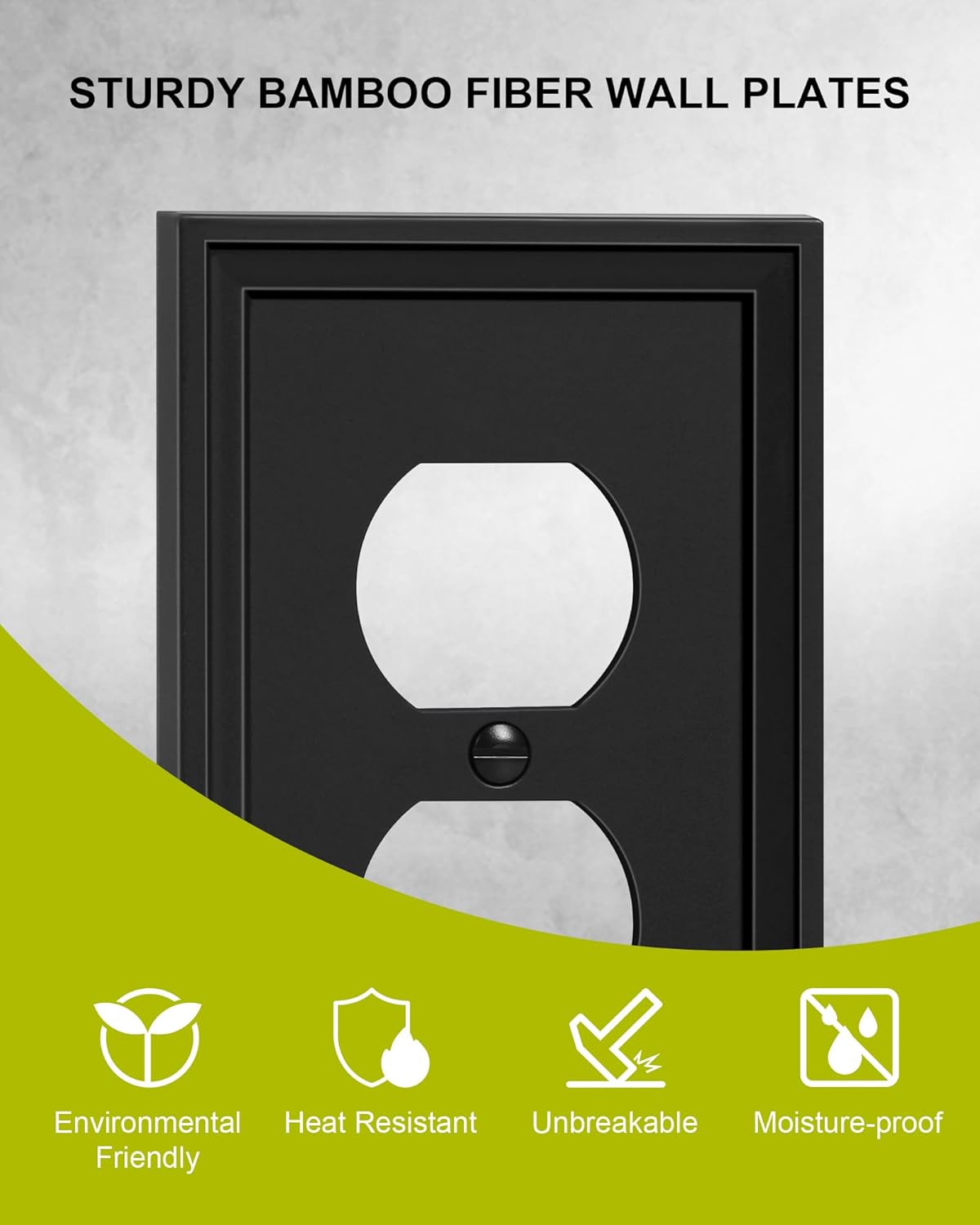 4-Pack Duplex Outlet Cover, Natural Bamboo Fiber Switch Plates and Outlet Covers, Black Decorative Wall Plates for Electrical Outlets, 1 Gang Receptacle Cover, Corrosion Resistant