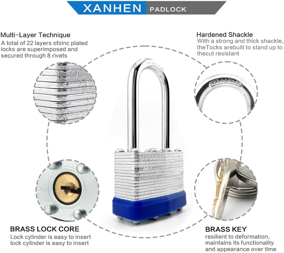 Laminated Steel Padlocks, Keyed Alike - 60 Pack, 1-9/16" Shackle, Brass Cylinder, Metallic, For Hasp Latch, Sheds, Fences, Storage Locker, School, Gym