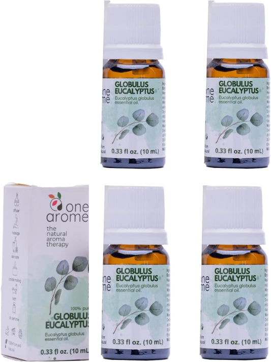 Eucalyptus Globulus Essential Oil by One Arome – Pure, Undiluted & Steam-Distilled Herbal Aroma for Diffusers for Home, Massage (Dilute), Cleaning & Linen Refresh (Pack of 4 × 0.34 fl oz)