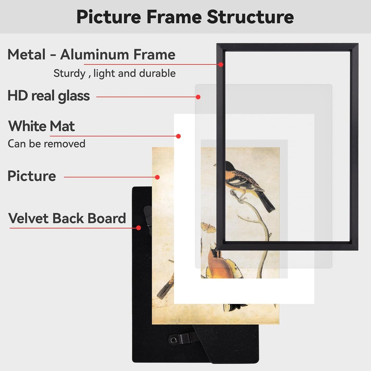 10x12 Picture Frame, Black Aluminum Metal Photo Frames with HD Glass, Fits 8x10 with Mat or 10 x 12 without Mat, Display for Wall, 1 Pack