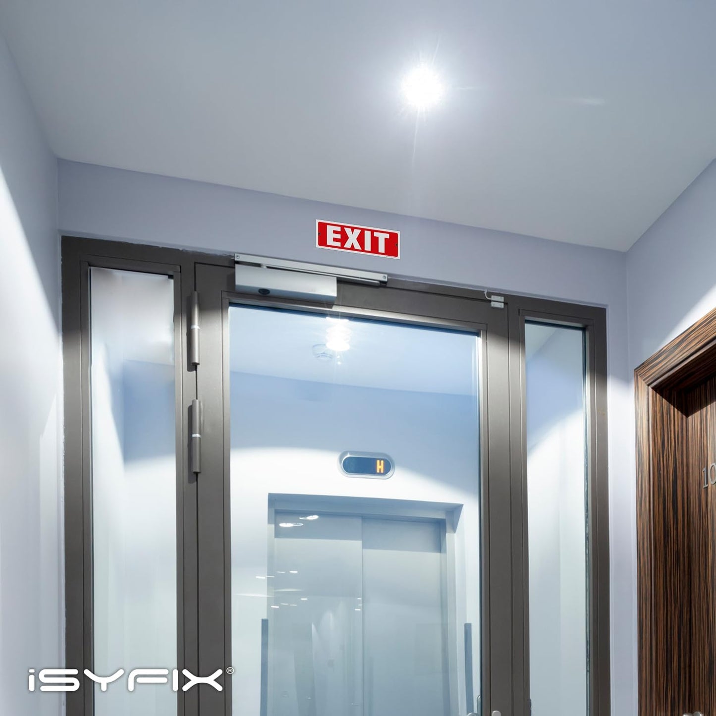 iSYFIX Exit Sign – 6 Pack 12x4 Inch – 40 mil Thick Polystyrene Plastic Sign, Laminated UV, Scratch & Fade Resistance, Waterproof, Indoor & Outdoor, Exit Signs for Exterior.