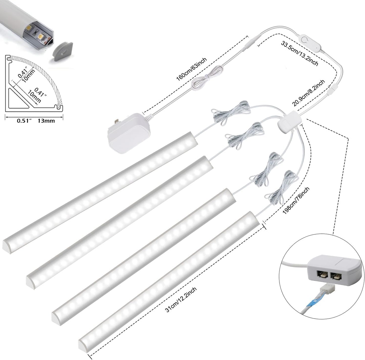 Cefrank Smart Under Cabinet Lighting, 4-Pack 12" V Shape LED Light Bar Kit - Dimmable 2700K to 6000K Color Adjustable, Control with App - Compatible with Alexa, Google Assistant