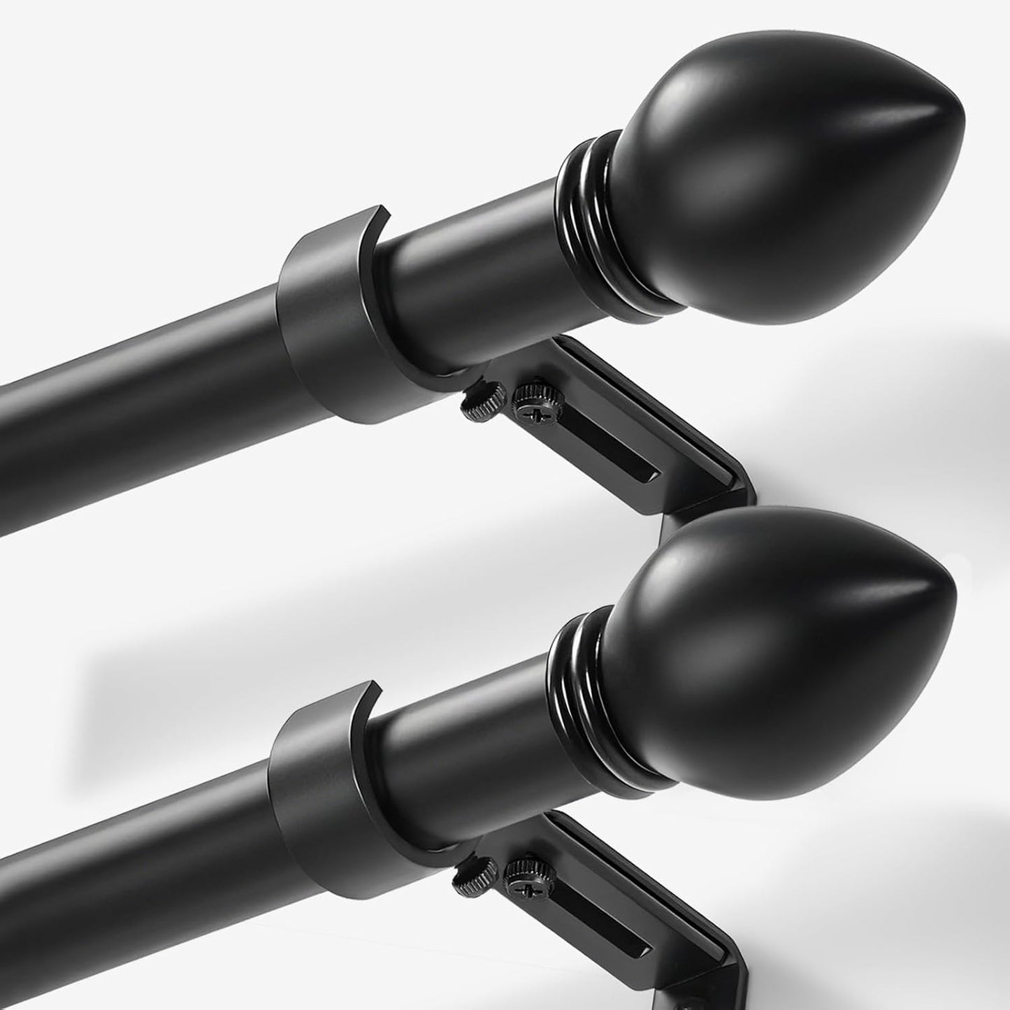 Curtain Rods for Windows 16 to 136 inches, Curtain Rod Max Adjustable Length to 146 in, Drapery Rod 1 inch Diameter with Modern Knobs Finials (Black, 16" to 136" - Set of 2)