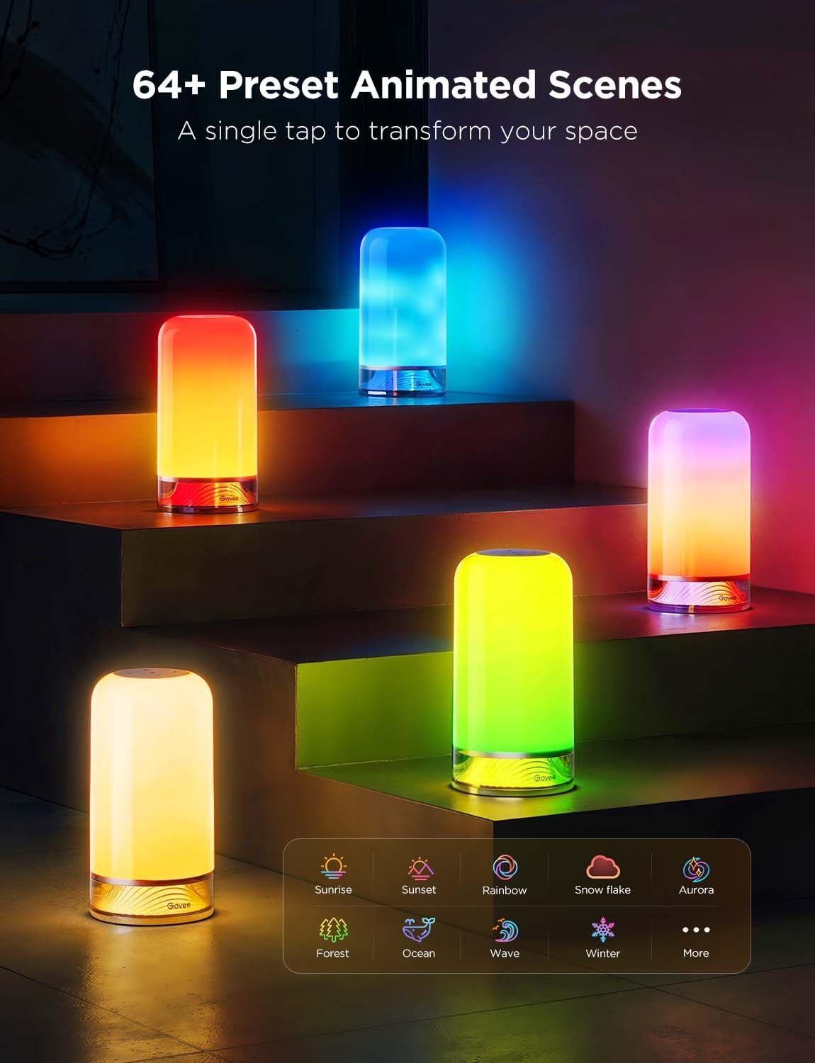 Govee RGBIC Smart Table Lamp 2, Touch Bedside Small Table Lamp Matter, Alexa Compatible, LED Desk Lamp with 64 Scene Modes, Color Changing Lamp for Bedroom Living Room Dimmable Night Light(Corded)
