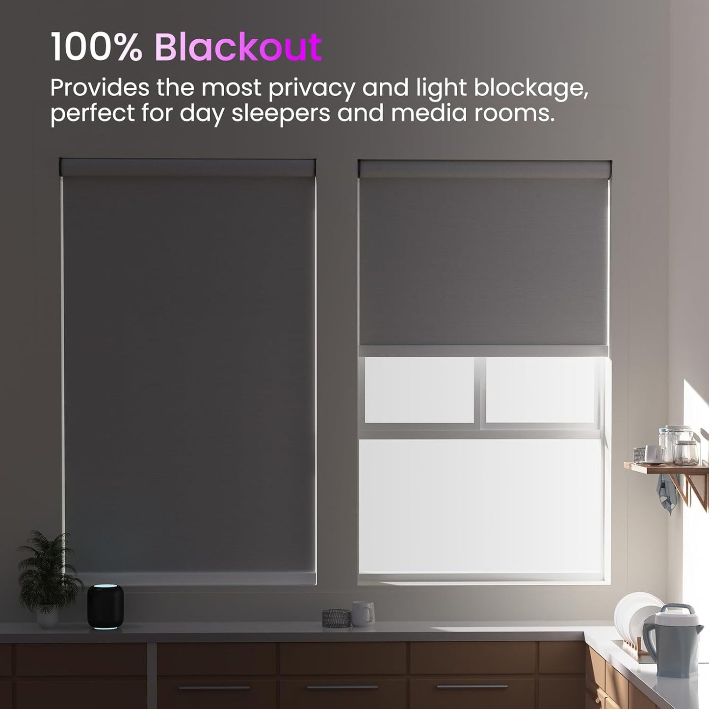 Astomi Motorized Roller Shades for Windows, Blackout Automatic Blinds with Remote, Smart Blinds, Voice Control, Compatible with Alexa, Google, Custom Size (Jacquard PureWhite)