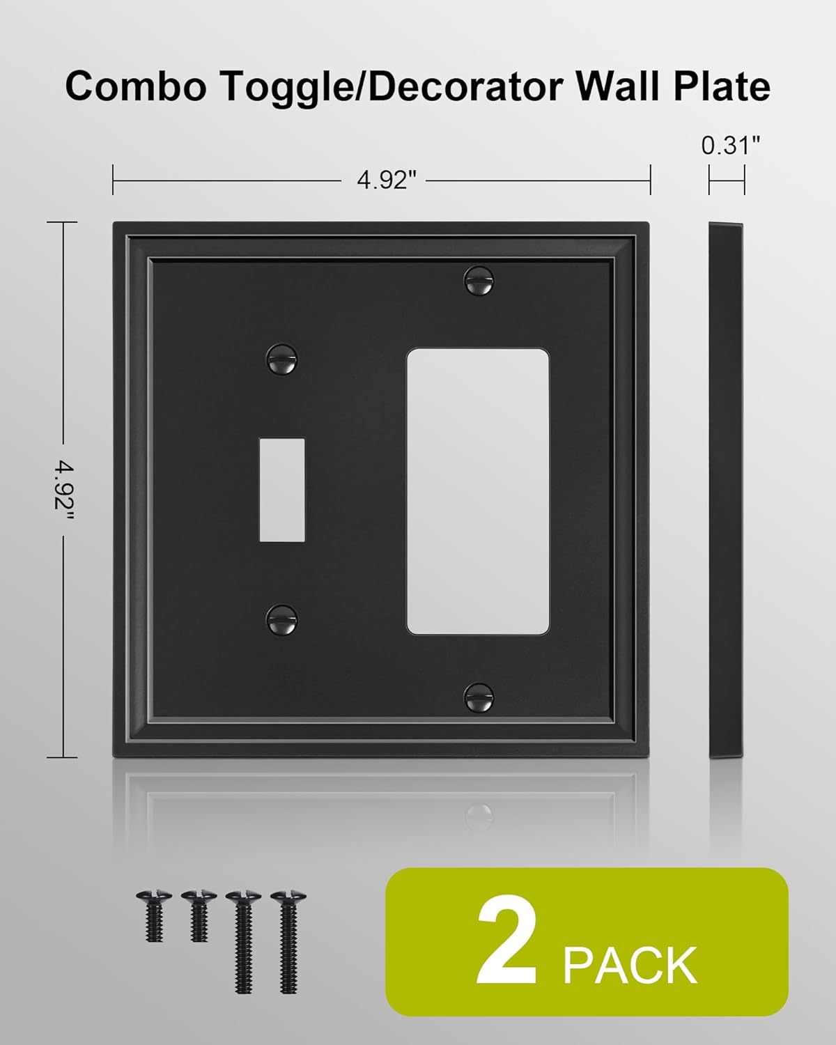 2-Pack Combo Toggle/Decorator Light Switch Cover Plate, Black Modern Decorative Electrical Outlet Covers, Bamboo Fiber Wall Switch Plates and Outlet Covers