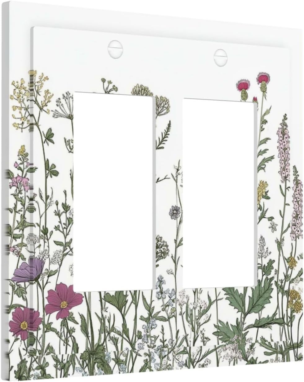 Vintage Herbs Wildflowers Plant Floral Decorative Outlet Covers 2 Gang Double Gfci Rocker Electrical Wall Panels Light Switch Cover Plate For Bed Room Home Decor