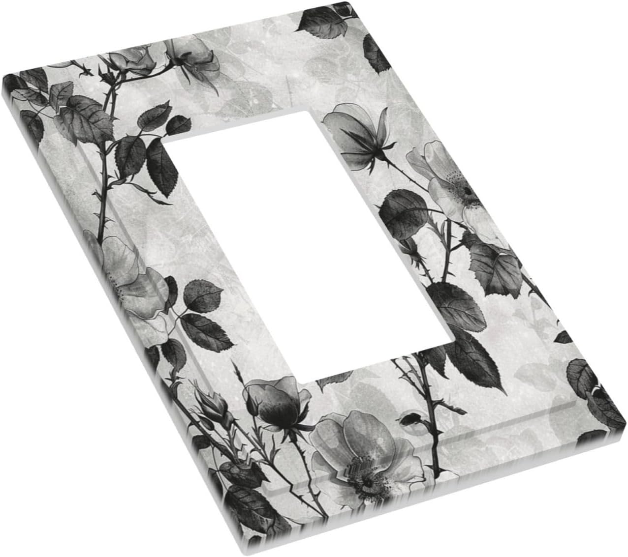Decorative Outlet Covers Black Breezy Watercolor Garden Floral 1 Gang Single Rocker Light Switch Cover Plate Wall Plates GFCI Faceplate for Bedroom Home Decor