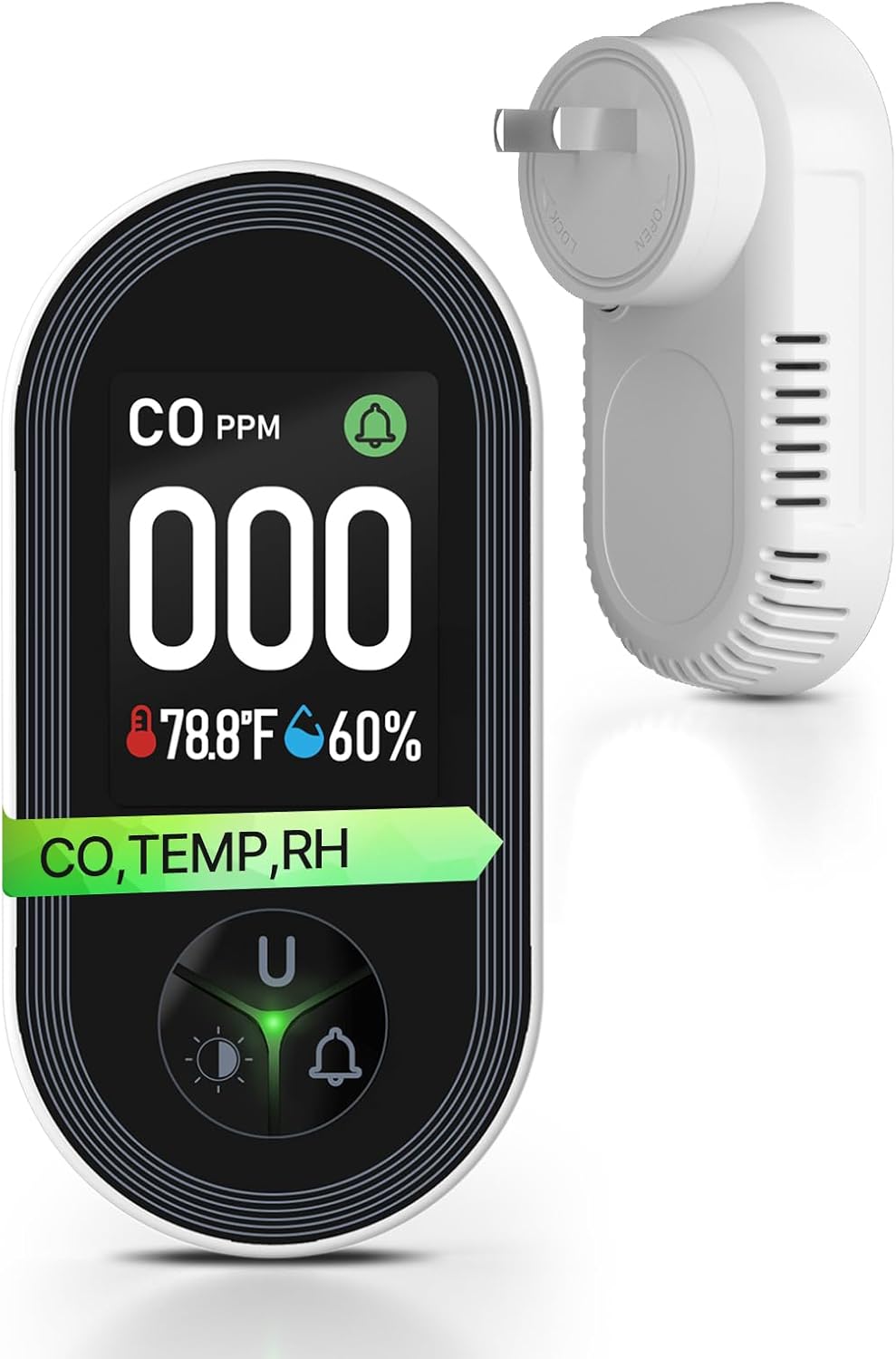3IN1 Carbon Monoxide Detector Combination Plug in, CO Monitor with Temperature Humidity Sensor Built-in, Alarm Sound Warning for Kitchen/Garage/Fireplace/RV