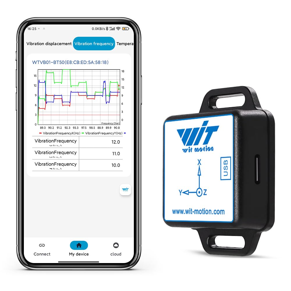 [BLE Vibration Sensor] WTVB01-BT50 Smart Vibration Module Ar-duino, 3-axis Vibration(Amplitude+Frequency+Displacement+Speed) Detector, Wireless Acceleration Shock Motor Monitor