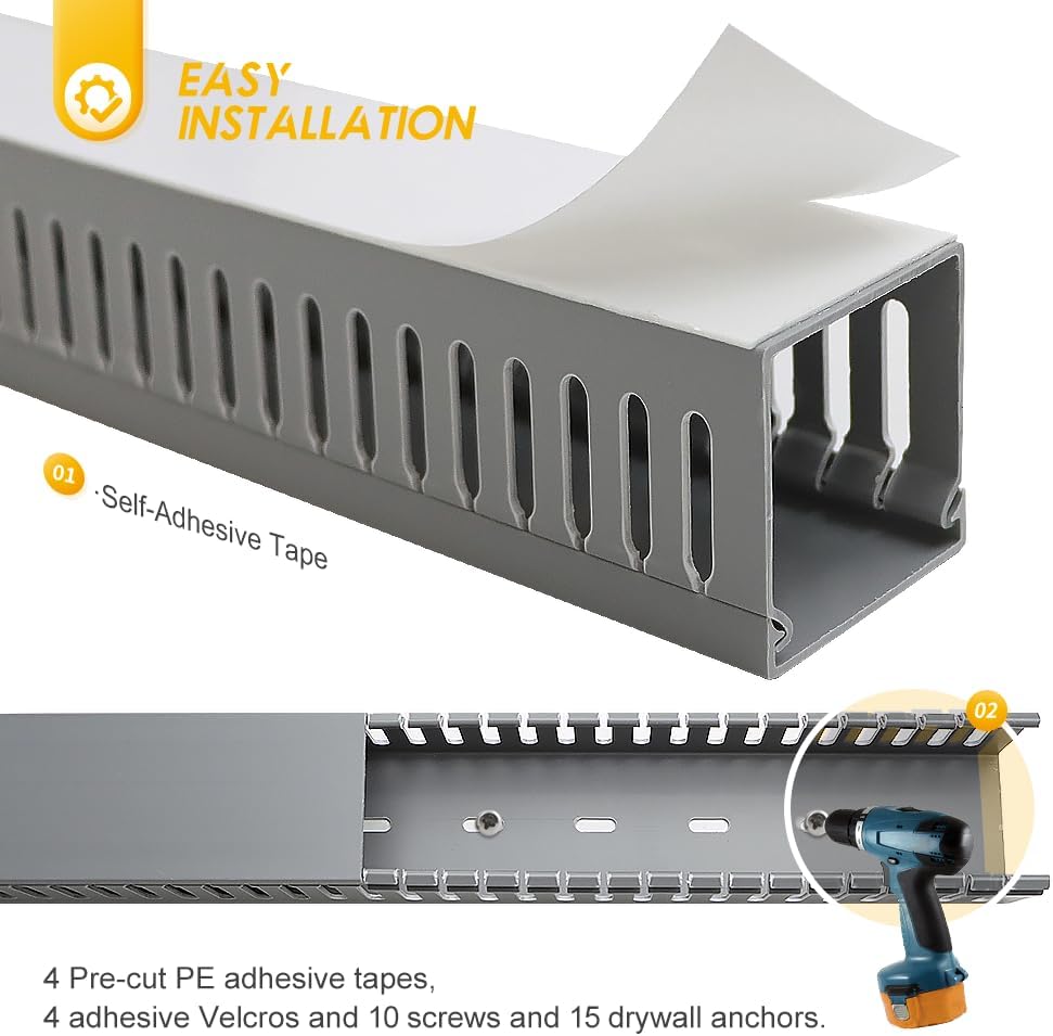 Cable Raceway, 95" Open Slot Cable Management Kit with Upgraded Snap Structure,Wire Cover Cord Hider for Under Desk&Industrial Network/PC/TVs- 23.6" X 1.97" X 2.4" X 4PCS (LWH,Grey)