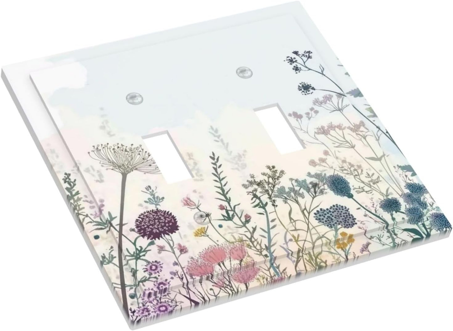 Colorful Wildflower Watercolor Dandelion Floral Decorative Switch Plates 2 Gang Double Toggle Outlet Light Switch Cover Wall Plate Electrical Faceplate For Cabin Home Decor