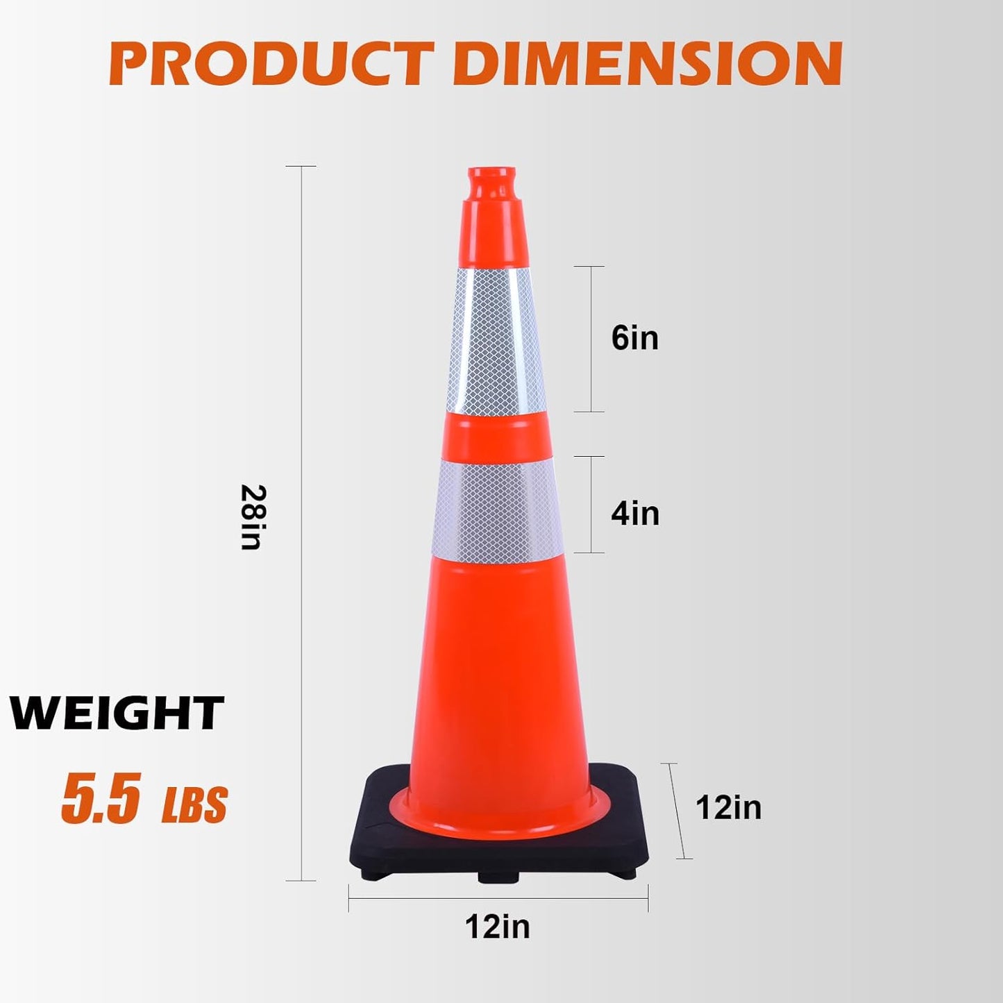 4 Pack 28 Inch Orange PVC Traffic Cones Black Base Stable Flexible, Road Safety Construction Zone Crowd Control Parking Safety Markers (4, Orange, 28 Inch)