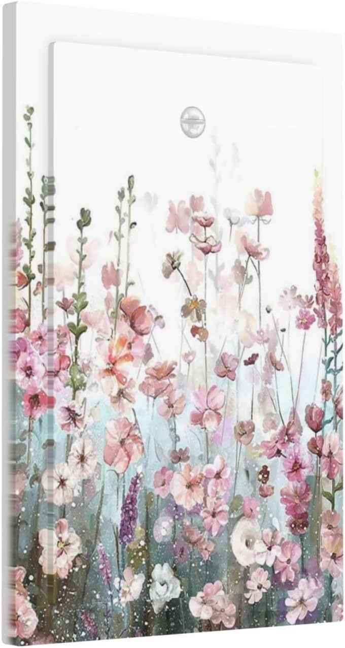 Colorful Flowers Pink Floral Watercolor Plant Light Switch Cover Plate 1 Gang No Device Blank Electrical Wall Plates Faceplate Decorative Switch Plate for Bed Room Living Room Decor